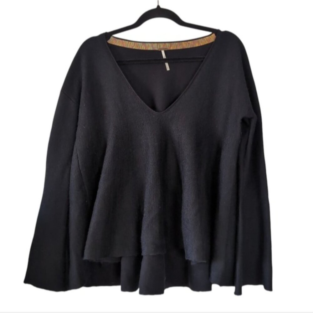 Free People Linen Cotton Coastal Whimsigoth Boho Dark Gypsy Festival Sweater M - Picture 2 of 9